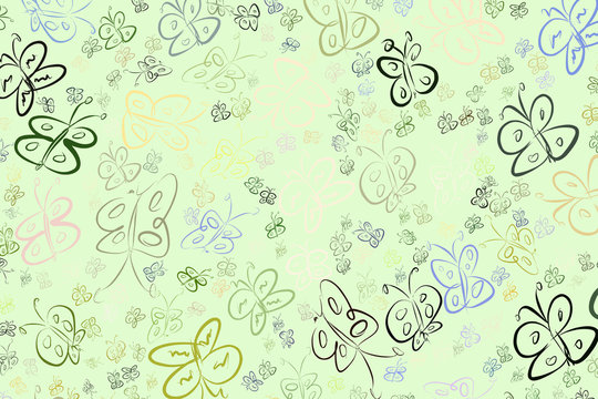 Hand drawn butterfly illustrations background, good for graphic design, wallpapers or booklets. Drawing, insects, sketch & style.
