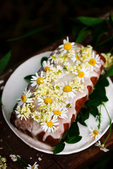 Fototapeta na wymiar vegan elderflower honey lemon drizzle cake.