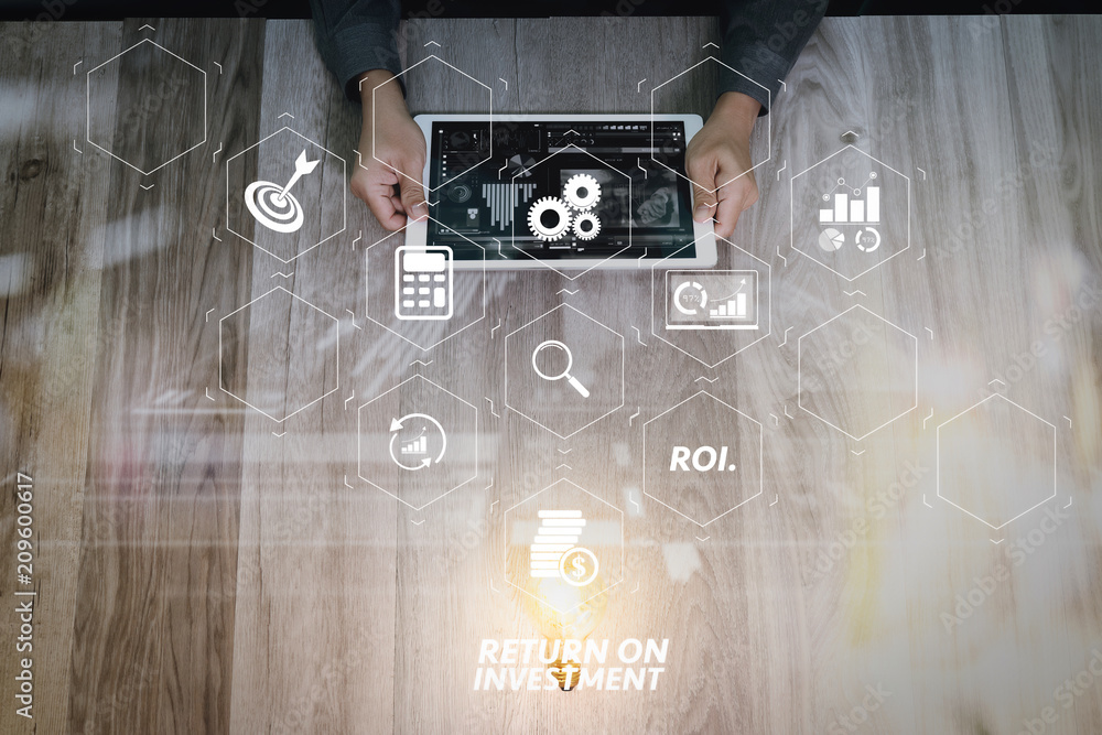 Poster creative business working. photo graphic designer hand working with design digital tablet and ligt b