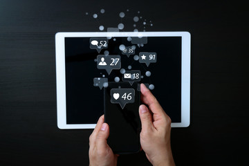 cyber security internet and networking concept.Businessman hand working with VR screen padlock icon on mobile phone and digital tablet computer