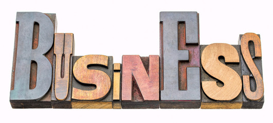 business word abstract in wood type