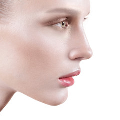 Obraz premium Young beautiful woman with clean perfect skin close-up