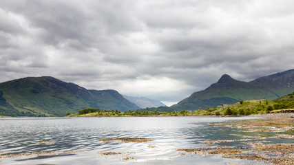 Loch Leven.  The view across Loch Leven to the Pap of Glencoe in the Scottish highlands.  Loch Leven is a sea loch on the west coast of Scotland.