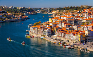 Porto, Portugal old town on the Douro River. Oporto panorama.