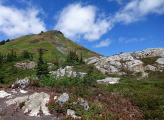A rocky slope on Yellow Aster Butte trail in the North Cascades