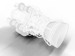 3D illustration - outline detailed engine