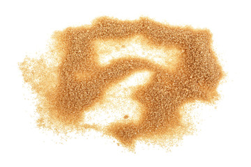 Brown sugar isolated on white background. Top view.
