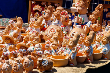 Ukrainian clay figurines for sale on souvenir market
