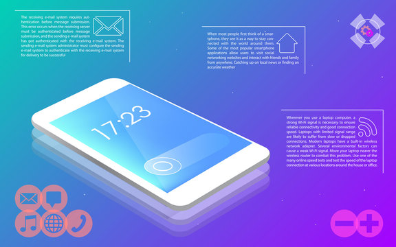 Phone on colorful background, menu icons, vector