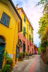 Beautiful traditional street of the Portofino,  Liguria, Italy