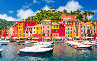 Beautiful bay with colorful houses in Portofino,  Liguria, Italy