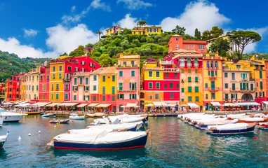 Gordijnen Beautiful bay with colorful houses in Portofino,  Liguria, Italy © Olena Zn