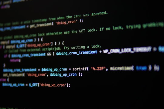 Simple website HTML code with colorful tags in browser view on dark background. Software developer programming code. Screen of code for overlay background.