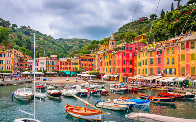 Beautiful bay with colorful houses in Portofino, Liguria, Italy