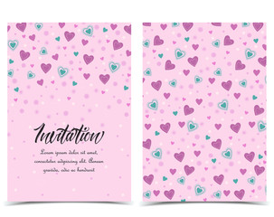 Fototapeta na wymiar Vector illustration decoration of hearts. Background with pink heart. Set of greeting cards