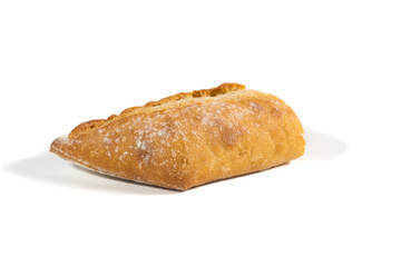 Piece of fresh french baguette isolated on white background