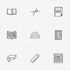 Mathematics line icon set with abacus, calculator and mathematics angles
