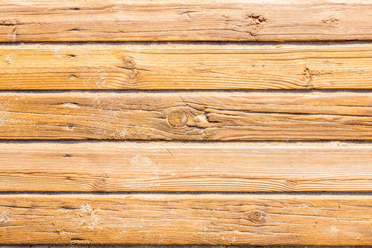 Wooden beach boardwalk with sand for texture or background