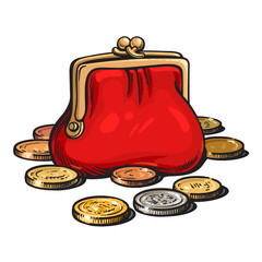 Red purse with coins