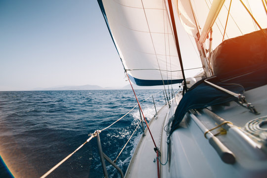 Close up of sail ship on sea