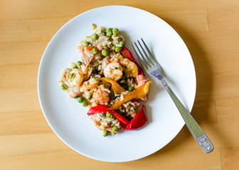 Traditional Spanish paella with seafood