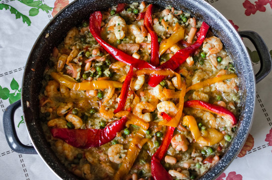 Traditional Spanish paella with seafood