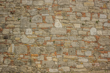 old castle bright brick wall background texture with empty space for copy or text