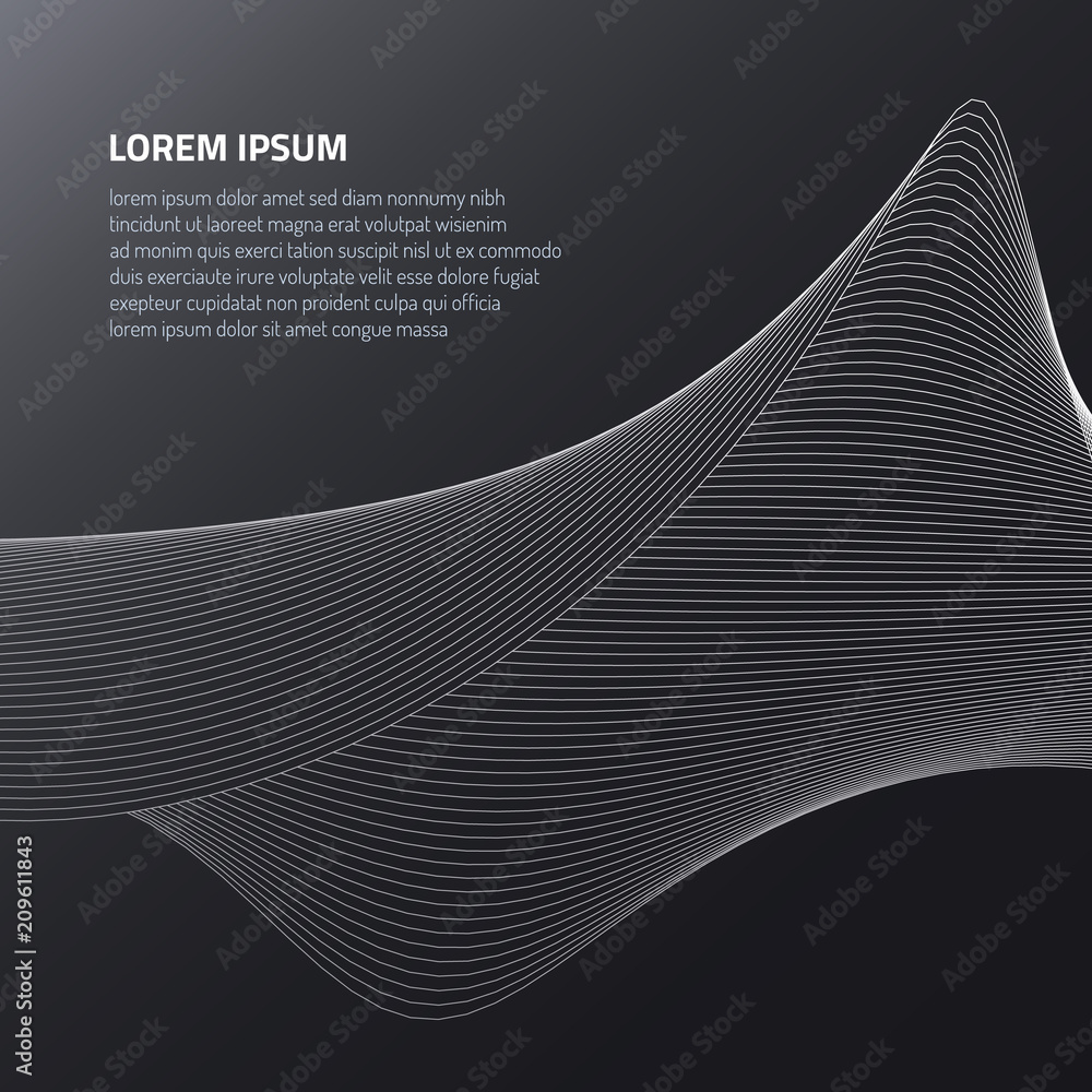 Poster abstract 3d surface. distortion of space and matter. modern technology for designing volume objects.
