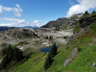 A view of a campsite near Tomyhoi peak in the North Cascade mountain