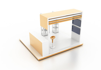 Exhibition stand on white, original 3d rendering and models