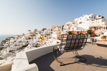 Iconic panoramic view over Oia village on Santorini island, Greece