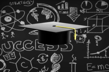3d illustration of graduation hat on black background
