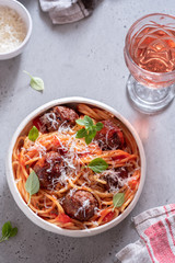 Spaghetti with meatballs and tomato sauce