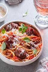 Spaghetti with meatballs and tomato sauce