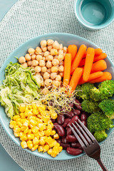 Vegetable vegetarian buddha bowl. Healthy food concept. Top view
