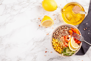 Vegetable vegetarian buddha bowl. Healthy food concept. Top view