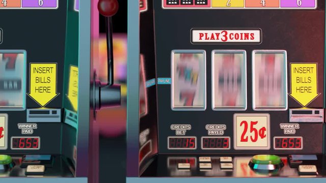Casino slot machines in a row. Endless looping video. Las Vegas, gambling