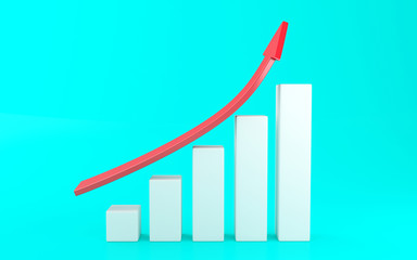 3d Business graph with red arrow.