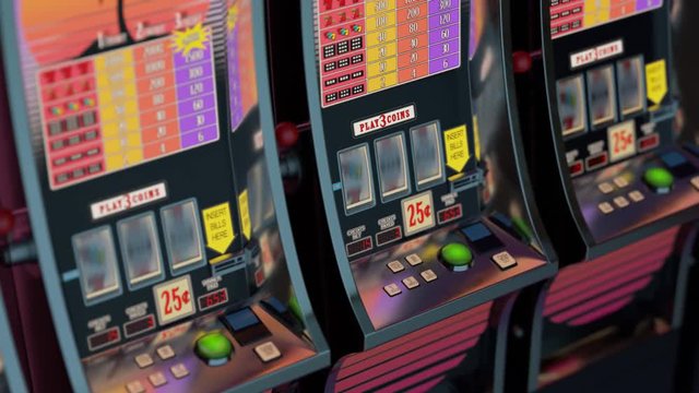 Casino slot machines in a row. Endless looping video. Las Vegas, gambling
