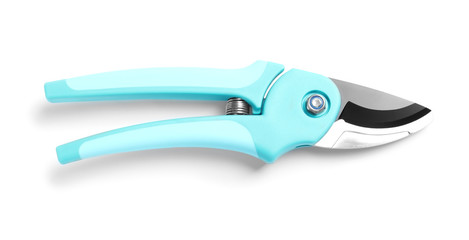 New pruner on white background. Professional gardening tool
