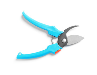 New pruner on white background. Professional gardening tool