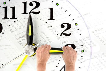 Deadline. hand trying to stop time. Time Management. Time pressure. Cure for old age. Annual...