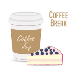 Vector coffee break concept. Mug and cheesecake