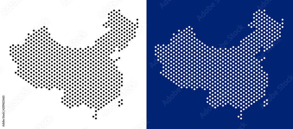 Aufkleber dot china map. vector geographic map on white and blue backgrounds. vector composition of china map 