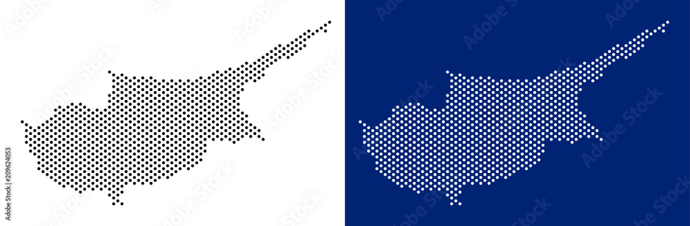 Poster pixel cyprus island map. vector geographic map on white and blue backgrounds. vector composition of 