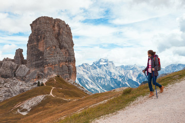 tourist girl at the Dolomites