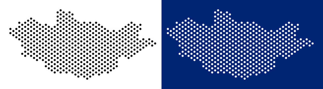 Dotted Mongolia map. Vector geographic map on white and blue backgrounds. Vector composition of Mongolia map made with sphere dots.