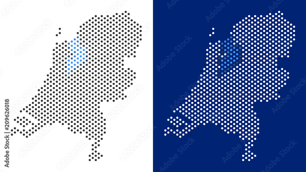 Poster dot netherlands map. vector geographic map on white and blue backgrounds. vector mosaic of netherlan
