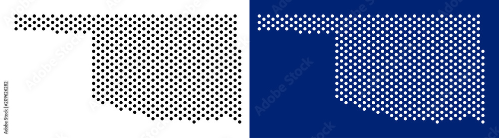 Poster dotted oklahoma state map. vector geographic map on white and blue backgrounds. vector mosaic of okl