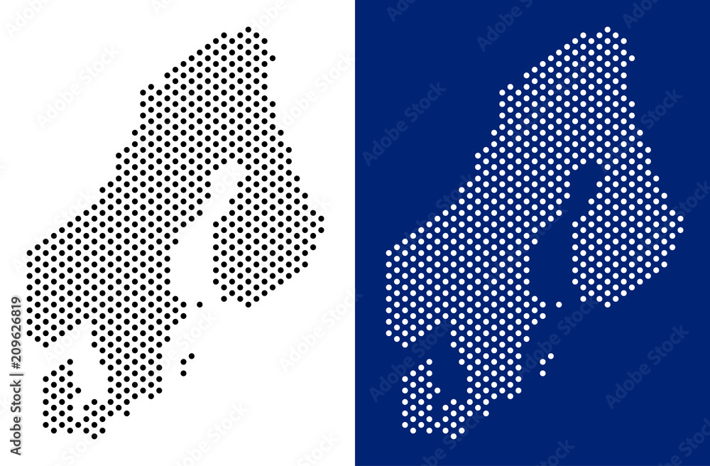 Poster dotted scandinavia map. vector geographic map on white and blue backgrounds. vector mosaic of scandi